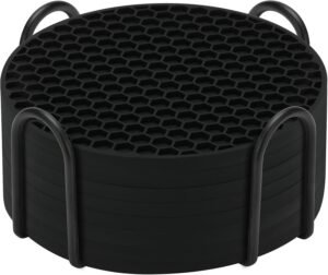 6 Piece Honeycomb Silicone Coasters Set with Holder