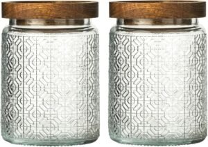 Glass Jars with Wood Lids 700ml - 2 Piece Set