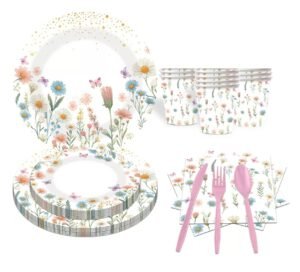 Wildflower Disposable Party Tableware Decorations Supplies- Serve 25 Guests