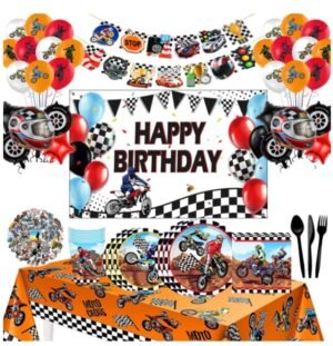 Racing Dirt Bike Motorcycle Birthday Party Decorations Tableware - 16 Guests