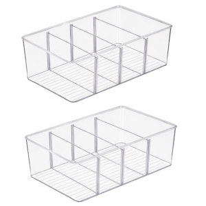 2-Pack Food Storage Organizer Bins with 4-Compartment Packet Holders