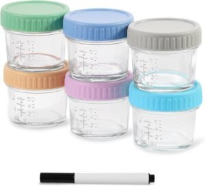 6 Pack Mini Glass Baby Food Storage Containers with Marker