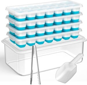 4 Pack Ice Cube Maker Trays Set with Lid and Container, Tong, Scoop Set