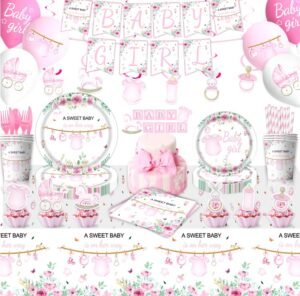 211 Piece Floral Baby Girl Baby Shower Decorations Party Tableware 20 Guest