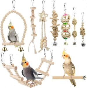 9-PCS Bird Cage Swing, Climbing Ladder & Perch Toys for Small, Medium Birds