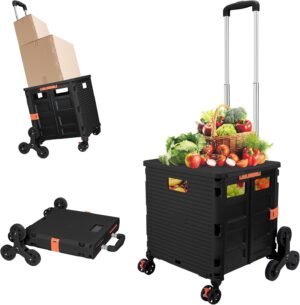 Folding Utility Cart Rolling Crate with Stair Climbing Wheels & Handle