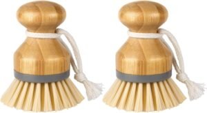 Bamboo Palm Brush for Dishes Pots Pans Kitchen Sink Cleaning - Pack of 2