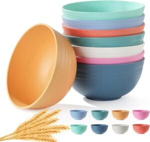 8PCS Cereal Bowl, Wheat Straw Cereal Bowls, MultiColors, BPA Free, 26oz (Ser of 8)