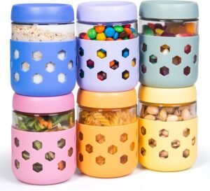 6 Pack - Overnight Oats Containers with Lids and Silicone Sleeves 470ml