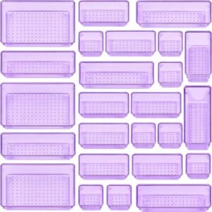 25 PCS Plastic Drawer Organizer Set Clear Purple Storage Bins