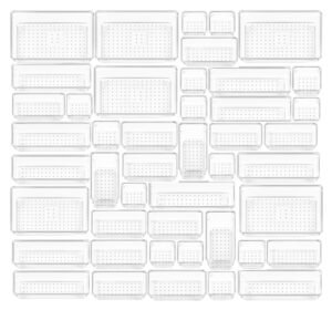 44 PCS Clear Plastic Drawer Organizers Set, 4 sizes Versatile Trays