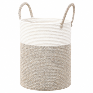 Woven Cotton Rope Multipurpose Storage Laundry Basket | White & Brown - 60L