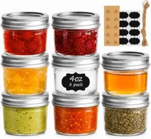 Mini Mason Jars 120ml, 8 Pack Regular Mouth Glass Jars with Lids