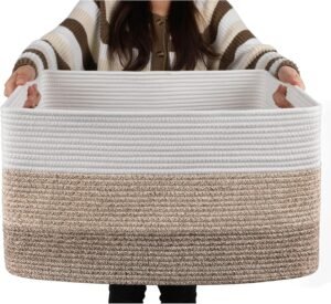 Rectangular Large Woven Blanket, Laundry Basket 22"x17"x12" - 75 L White, Brown