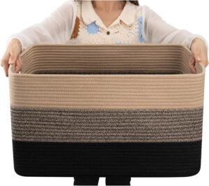 Rectangular Large Woven Blanket, Laundry Basket 22"x17"x12" - 75 L Black, Brown
