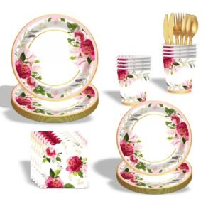 Floral Disposable Party Tableware Decorations Supplies- Serve 25 Guests